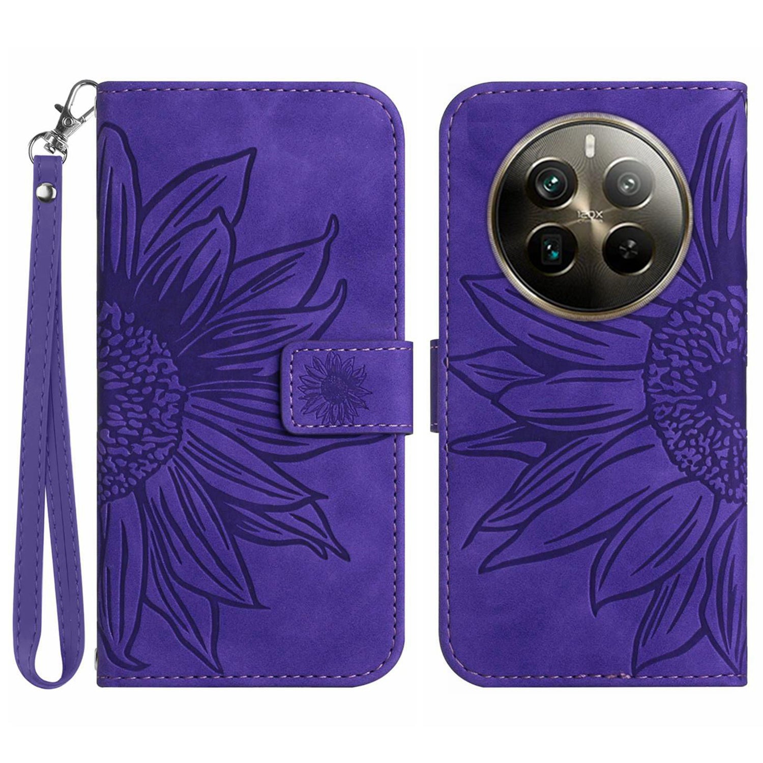 HT04 For Realme 12+ 5G Wallet Case Sunflower Leather Phone Cover with Hand Strap HT04 For Realme 12+ 5G Wallet Case Sunflower Leather Phone Cover with Hand Strap
